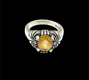 Vintage Sterling Silver Citron Stone Rabana Ring, Size 7.75