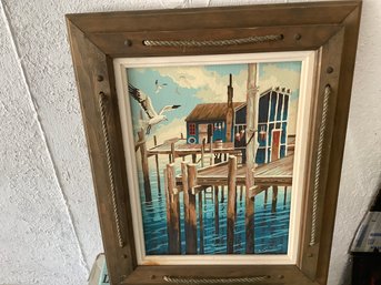 Signed Pier Oil Painting