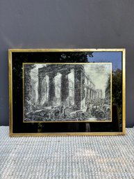 Pair Of Black And White Neo Classical Gold Framed Architectural Prints