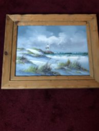 Signed Oil On Canvas Of A Man Fishing In The Ocean