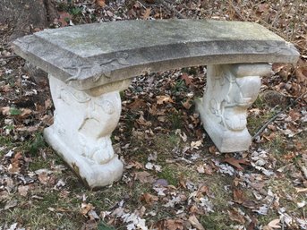 Lovely Vintage Concrete Curved Garden Bench - Classic Garden Ivy Pattern - Nice Patina On Top - Great Bench !