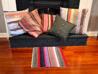 Collection Of Six Large Decorative Pillows In Soft And Bright Hues - 4 Are Never Used And One New Pillow Case