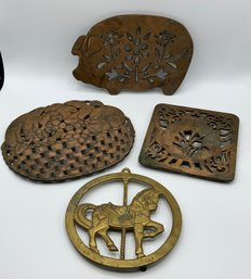 4 Trivets ~ Brass Horse & 3 Coppertone Iron ~