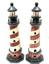 Vintage Pair Of Matching Wooden Lighthouses