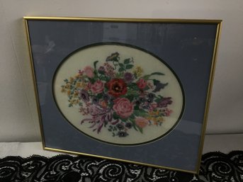 Framed Embroidery Floral Bouquet Art