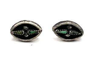 Vintage Southwestern Sterling Silver Green Turquoise Stone Stud Earrings