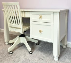 A Painted Wood Desk And Chair By Pottery Barn With Custom Glass Hardware