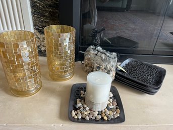 Decorate Pier 1 Candle Holder Lot - Glitter Candle Holders, Square Trays & Pebble Accents