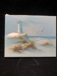 Signed Oil On Canvas Of A Lighthouse