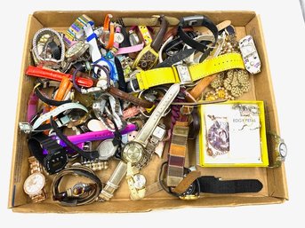 Tray Lot Of Watches And Costume Jewelry