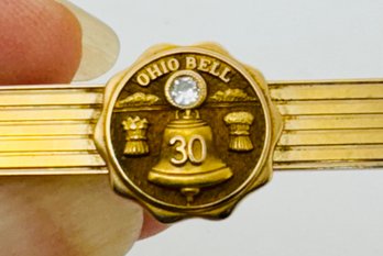 VINTAGE 10K GOLD & DIAMOND OHIO BELL 30 YEAR EMBLEM ON 12K GOLD FILLED TIE CLIP