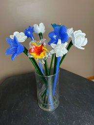 Incredible Collection Of Ten Art Glass Flowers, 19'