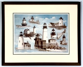 David Merrill's Signed  'Maine Lighthouses' Framed Print