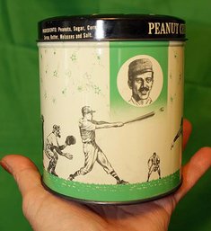 Vtg Baseball Peanut Brittle Tin Canister Whitman