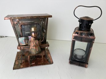 Copper Music Piano Player Figurine & Tiny Lamp