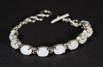 CONTEMPORARY STERLING SILVER WHITE OPAL STONE BRACELET 925