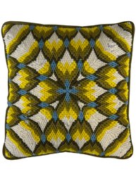 Handmade 1970s Chevron Crochet Pillow - Zip Out