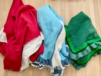 Three Vintage Blankets With Crocheted Edges Including Mariposa By Shuler & Benninghofem