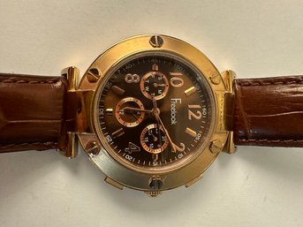 Freelook Stainless Steel Rose Gold Dial Chronograph With Leather Band Needs Battery
