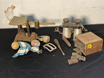 EARLY SCALE, DOMINO SET, FIELD GLASSES, ETC.
