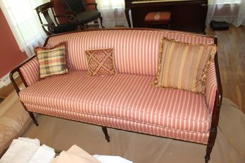 Pink And Beige Upholstered Mahogany Couch - Nice Woodwork! (1 Of 2)