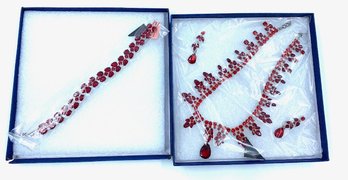 Royal Red Ruby Rhinestone Jewelry Suite - 4 Pieces