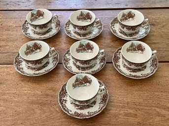 Vintage Johnson Bros. Country Living Cups And Saucers, Made In England - Set Of 7