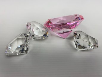 Oleg Cassini Signed Glass Gemstone Paperweights - Pink & Clear (4)