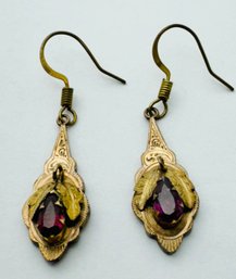 GORGEOUS VICTORIAN GOLD FILLED GARNET DANGLE EARRINGS