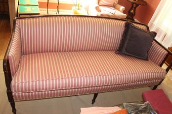 Pink And Beige Upholstered Mahogany Couch - Nice Woodwork! (2 Of 2)