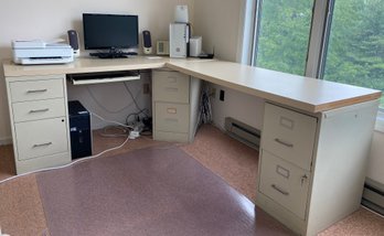 'L' Shape Desk With Three File Cabinets