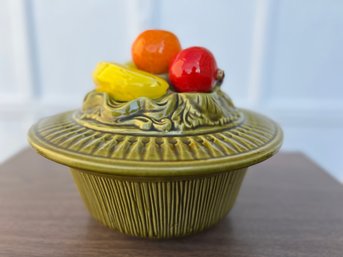 Vintage California Ceramic Decorative Basket With Fruit