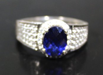 Sterling Silver Blue Gemstone And White Stones Ladies Ring Size 9,5