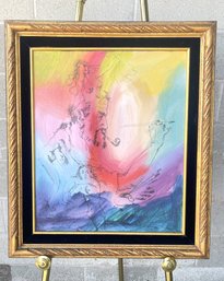 Signed Vibrant Watercolor And Ink By Luis Carlos Rodriguez In Gold Gilt Frame