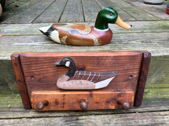 Vintage Duck Coat Rack Paired With Duck Decoy