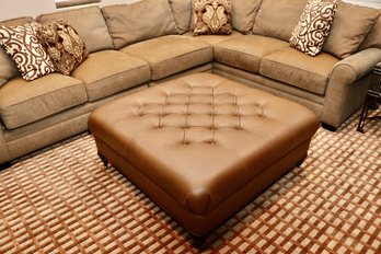 Lee Furniture Leather Tufted Square  Ottoman On Casters
