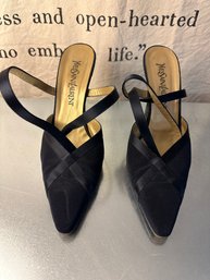 Vintage YSL Designer  Navy High Heel Ankle Strap Shoes  Size 9