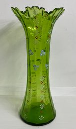 Green Ruffled Glass Vase