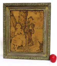 A Framed Tapestry Of Boy Playing The Flute, Courting His Female Friend