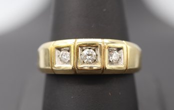 Handsome 3 Diamond 14k Yellow Gold Mans Ring