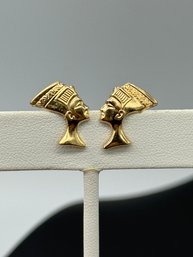 Egyptian Stud Earrings Queen Nefertiti In 14k Yellow Gold