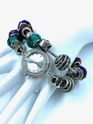 Pairing Of Silvertone Art Glass & Timepiece Bracelets