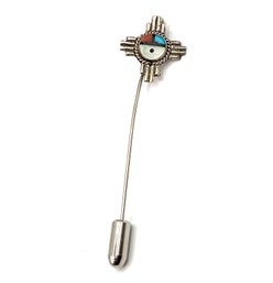 Vintage Sterling Silver Zuni Multi Color Inlay Pin