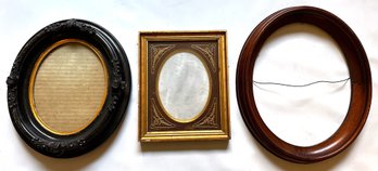 3 Vintage Picture Frames: Carved Wood Oval, Wood Oval & Art Deco Style