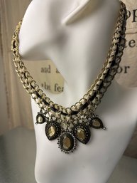Vintage Braided Rope Necklace With Glass And Metal Drops