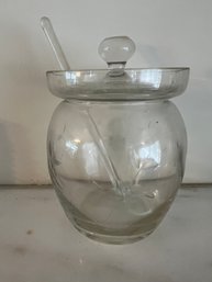 Vintage Glass Jelly Jar With Glass Spoon