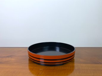 Vintage Asian Red And Black Barrell Banded Trifooted Round Sushi Tray