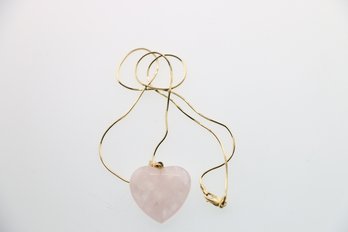 14k Yellow Gold Snake Chain With Rose Quartz Pendant