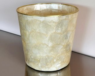 A Capiz And Brass Wastebasket