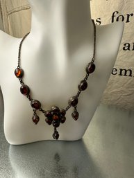 Vintage Handmade In Nepal Metal And Amber Color Stone Drop Necklace